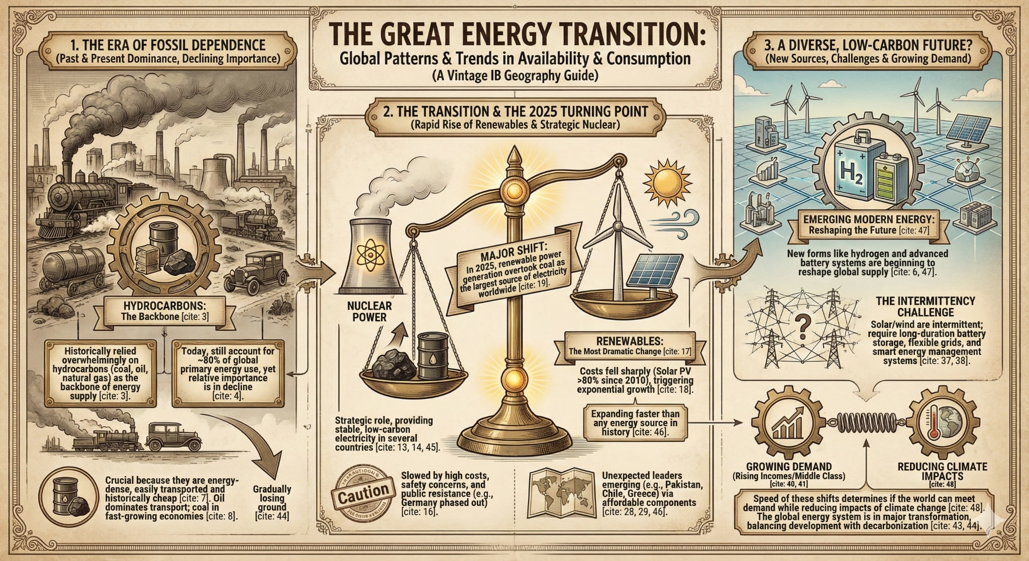 The Great Energy Transition infographic comparing fossil fuels, nuclear power, renewables and emerging modern energy