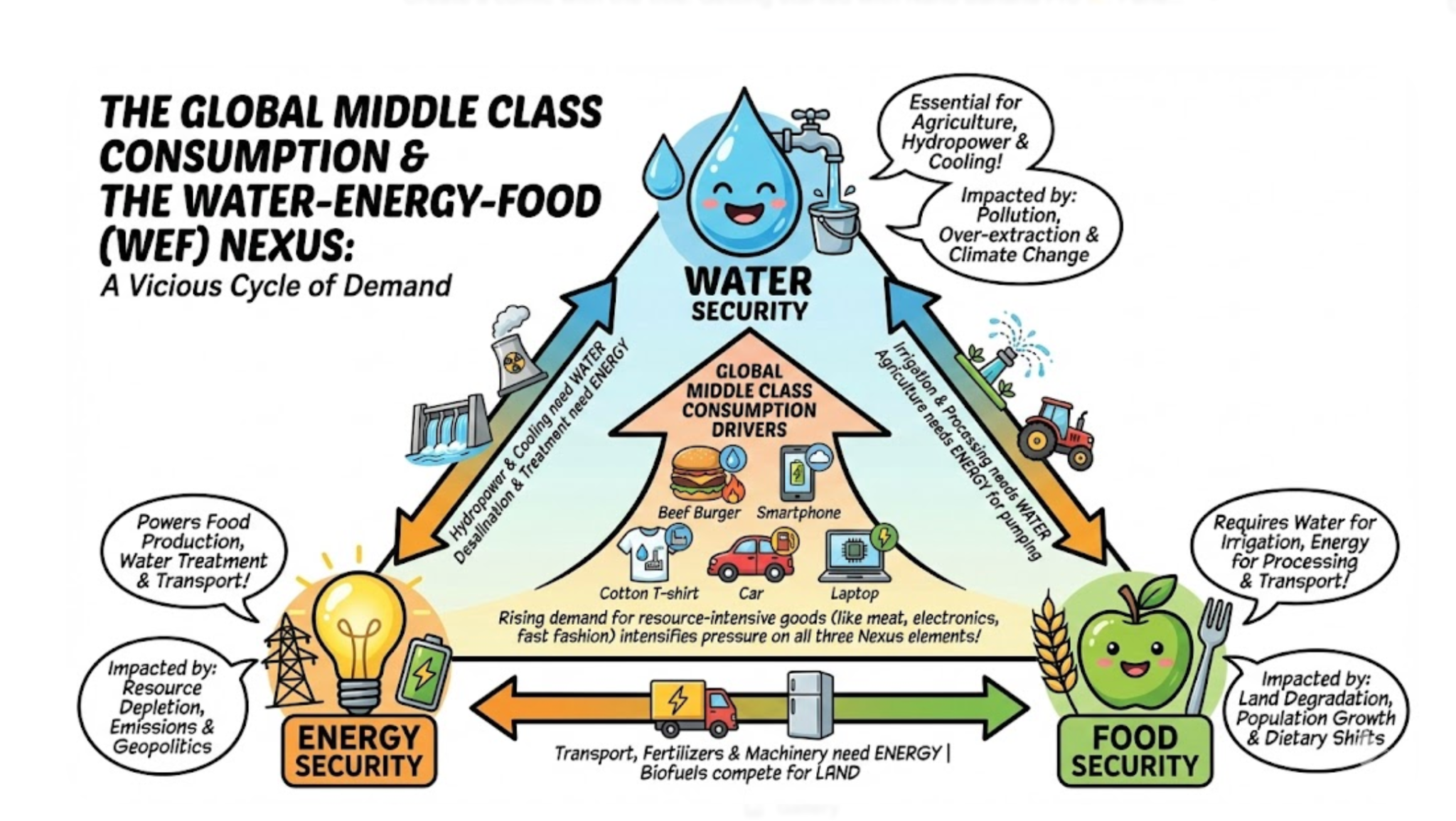 Global middle-class consumption connected to water, food and energy security