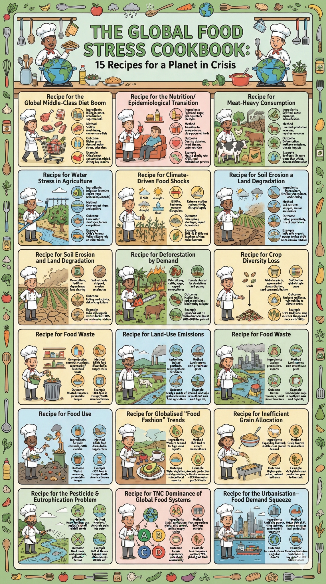 Global Food Stress Cookbook showing interconnected pressures on food systems